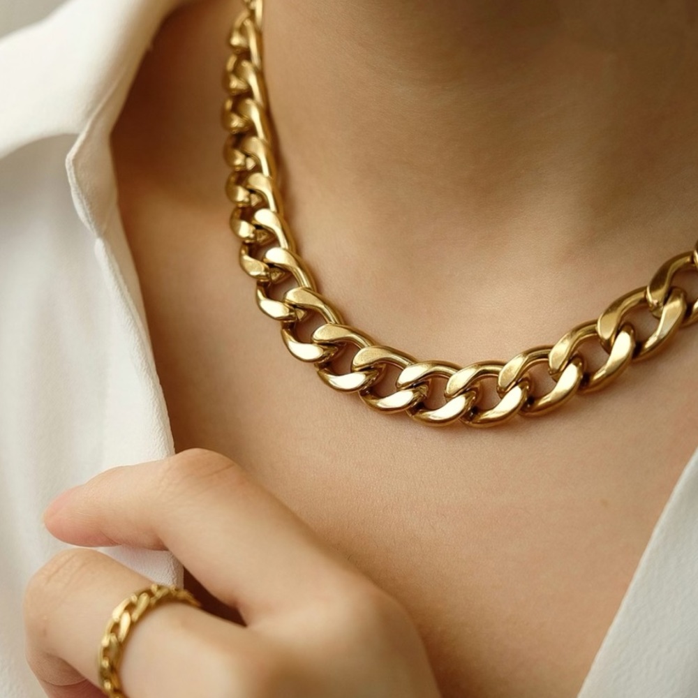 Chunky Thick Chain Necklace | Gold Plated Stainless Steel Necklace